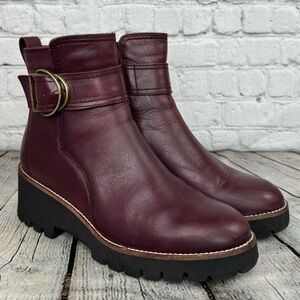 Blondo Dagger Waterproof Leather Ankle Boots Size 8 Wine Maroon